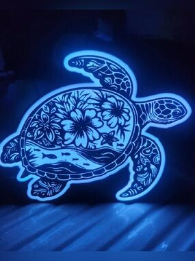 Floral Sea Turtle LED Wall Decor - Blue Glow